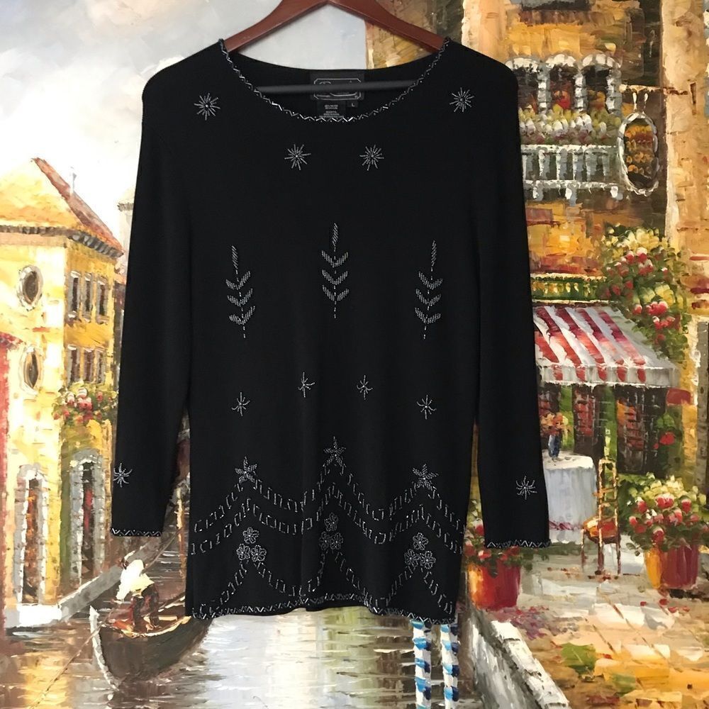 Rochelle California Vintage Beaded 3/4 sleeve top Size Large